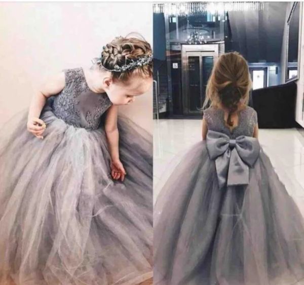 Elbiseler gri prenses çiçek kız elbise mücevher büyük kase dantel aplike kızlar pageant küçük çocuklar için çocuklar için bir çizgi çocuklar doğum günü dr