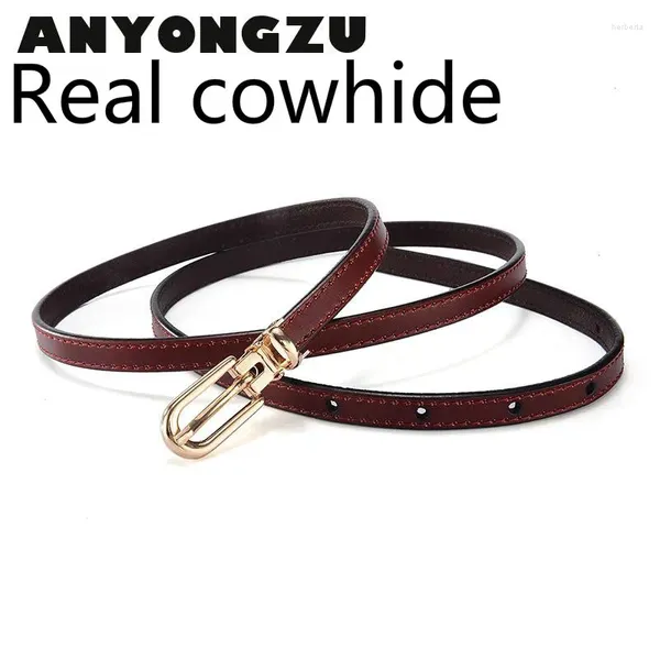 Поясные ремни Anyongzu Real Cowhide Женщины пояс простое и универсальное украшение платья тонкая модная супер роскошная красная черная