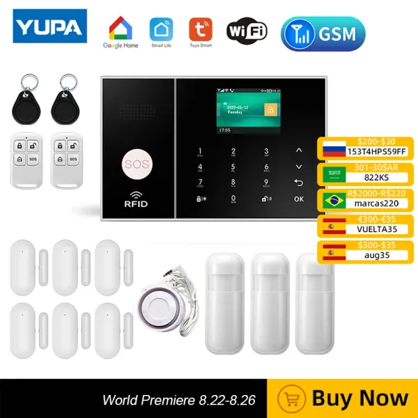 Kits WiFi GSM Einbrecher Home Security Alarm System Wireless Einbrecher Alarm -Kit Tuya SmartLife App unterstützt drahtlosen Kabel -Detektor