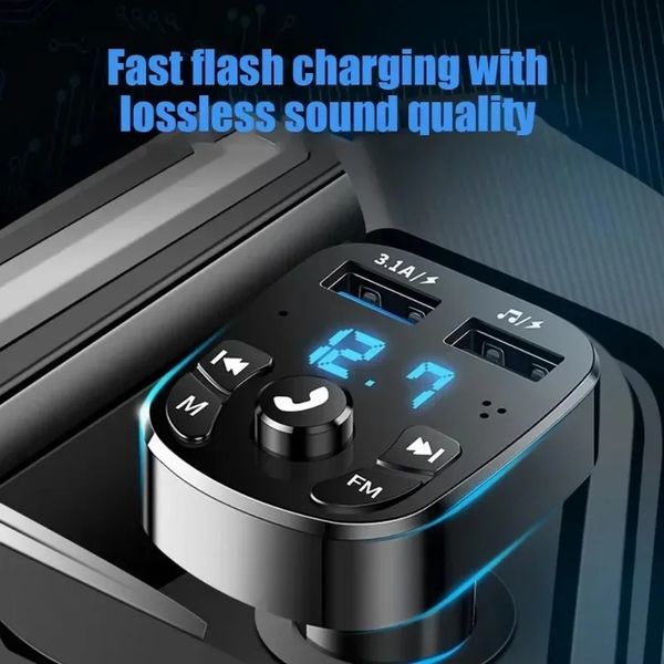 Carro de carro Bluetooth-Compitable 5.0 FM Kit de carro MP3 Modulador Player HandsFree Audio Receptor 2 USB Carregador Fast para MP3 Modulator Receptor de áudio