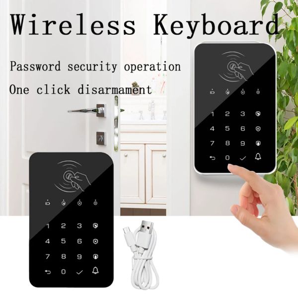 Tastatur US -Stecker Wireless Touch Pad Keyboard 433 Türklingel Erkennung Alarmfenstertür montiert RFID -Karten Passwort Office -Warnungen