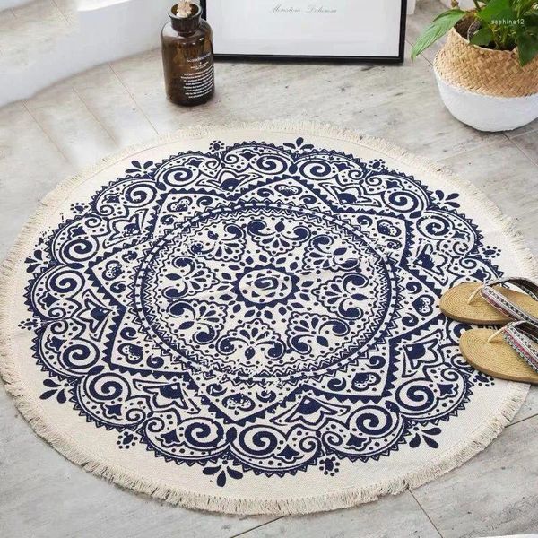 Tappeti tappeti rotondi nordici boho tappeti etnici blu nero per soggiorno moderno lino di cotone classico marocchino