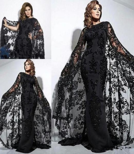 Yousef Aljasmi Saudi Arabic Black Night Vestres de renda estilo Mermaid Mermaid Prom Applique Plus Tamanho Vestidos de festa formal 9134434