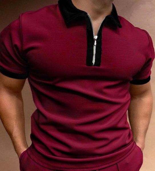 Frühlings Sommer Reißverschluss Lappel Herren Polos T -Shirts Mischen Sie Farbe Kurzschlärm Solid Plaid Druckmänner Plus Größe T -Shirt Top Retro Polos5513349