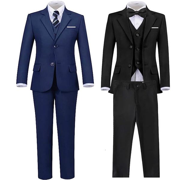 Meninos Black Navy Ternos Slim Fit Dress Roupas Anel de portador Roupa infantil Faculdade de festas de casamento Costumo Crianças Blazer calças 240328