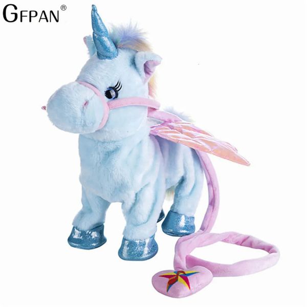 Смешные игрушки Electric Walking Unicorn Plush Игрушка фаршированная музыкальная кукла для животных для детей рождественские подарки 240325