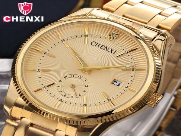 Chenxi Gold Watch Männer Luxus -Geschäftsmann Watch Golden wasserdicht einzigartiger Mode Casual Quartz Männliche Kleid Uhr Geschenk 069IPG Y190625859510