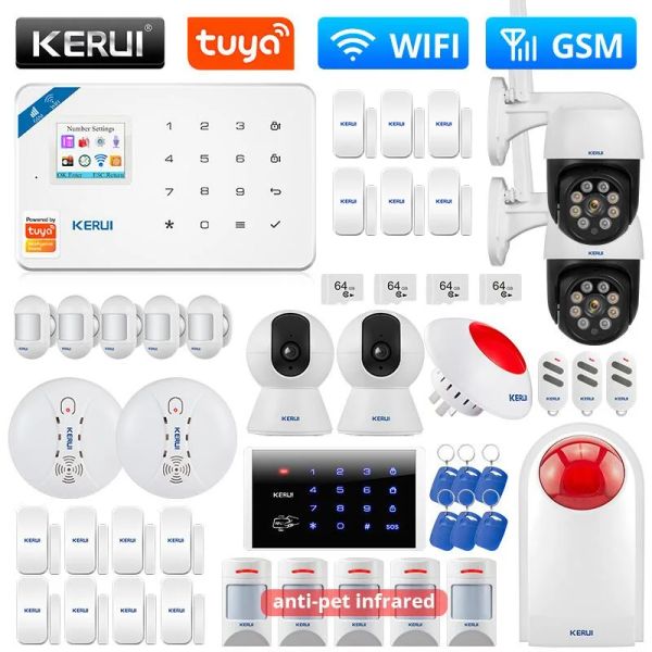 Kits Kerui W181 Sistema de alarme para casa Tuya Smart House Wi -Fi GSM Suporte de alarme Alexa RFID Sensor do detector de movimento de movimento