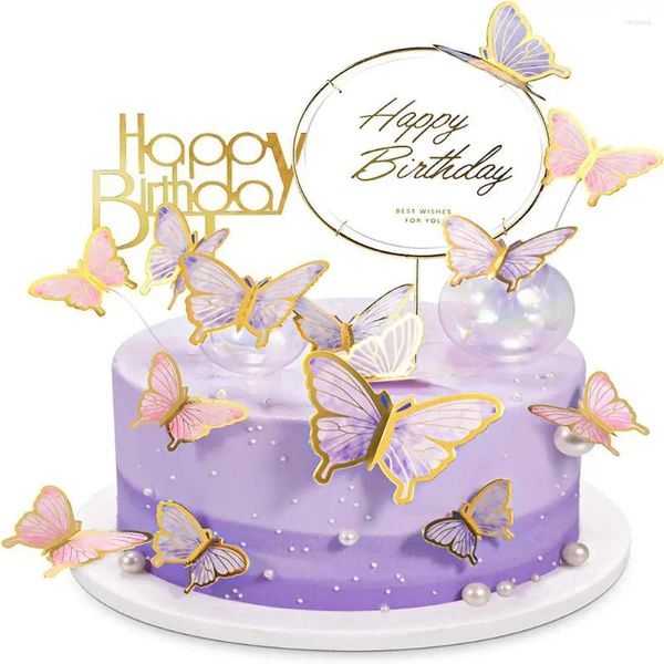 FESTIDAS DE FESTIDAS 22PIECES Decorações de borboleta com toppers de bolo de acrílico para decoração de aniversário de casamento no chá de bebê