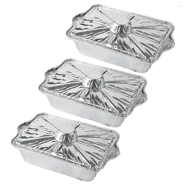 Retire os recipientes 3 PCs Tin Foil Pan Food Food Finfoil com bandejas de tampa Acessório de churrasco Acessórios para piquenique de alumínio