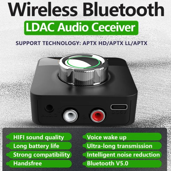 Адаптер Bluetooth 5.0 Аудио -приемник с 3D Sound APTX/APTX LL/APTX HD/LDAC/AAC/SBC, беспроводной аудиодаптер с 3,5 мм AUX/RCA