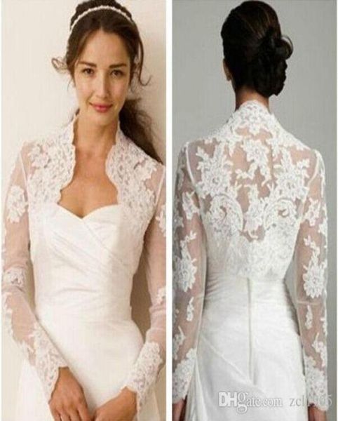 Apliques de renda de manga longa elegante feita personalizada Apliques de noiva branca Casamento Bolero encolhe os ombros Cape3355304