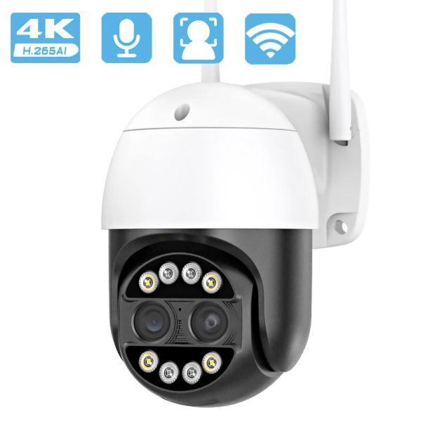 Telecamere da 8MP Camera WiFi 4K Dual Lens 8x Digital Zoom PTZ IP Camera di rilevamento umano Videocamera Audio Video Surveillance Camera CCTV Camera di sicurezza