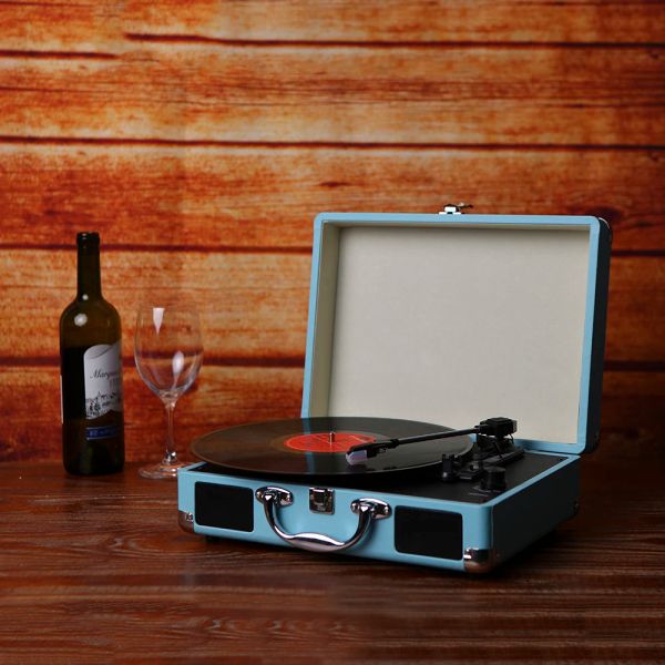 Lautsprecher Vintage 3Speed Klassiker Phonograph Gramophon Playrer Musik Player mit Stereolautsprechern PU Leder Holzbox EU -Plug