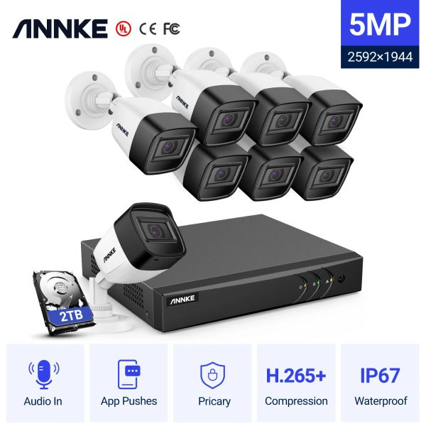 System Annke S300 5MP H.265+ Ultra HD 8Ch DVR CCTV -Sicherheitssystem 5MP IP67 2,8 mm Audio Audio im Kamera Videoüberwachung Kit