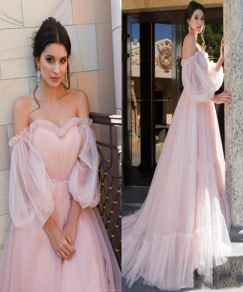 Arapça pembe vintage fantezi prenses bir çizgi artı boyutu balo elbiseleri omuz kapalı sevgilim kabarık kollar resmi gece elbisesi pagean5115705