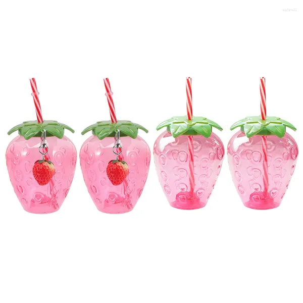 Weingläser 4PCS Girls Fruit Strohbecher entzückende Erdbeermode trinken mit