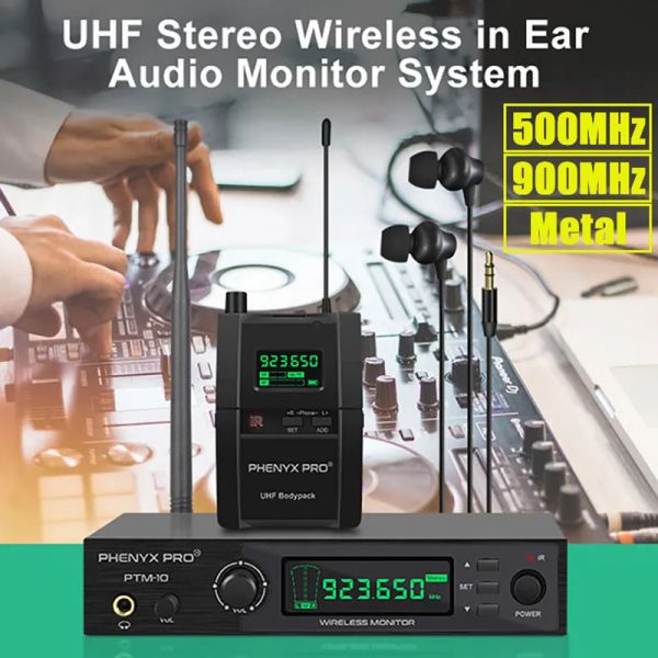 Ausrüstung Phenyx Pro im Ohrmonitor Wireless System UHF Stereo -Audio -Sender und Bodypack -Empfänger 900 MHz/500 MHz Metall PTM10