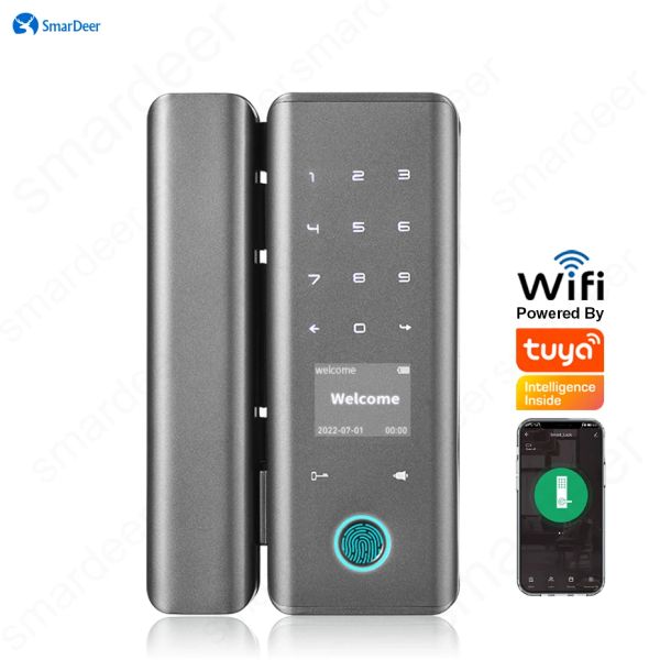 Lock Smardeer Smart Lock com portas de vidro biométrica bloqueio de impressão digital para tuya aplicativo sem chave impressão digital/senha/nfc/cartão/key/aplicativo