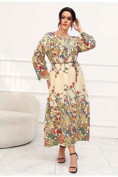 Abiti taglie forti di alta strada da donna casual da donna vintage stampato floreale abito lungo o scollo-scollo elegante primavera estate primavera