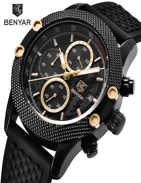 Benyar Mens Watches Top Luxury Sport Chronograph Fashion Men Waterproof Brand Luxury Gold Quart Watch Saat Reloj Hombre237z9936933