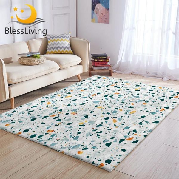 Tappeti Blessicing Quartz Area tappeto per soggiorno blu giallo marmo di pietra di pietra di pietra moderna moquette moquette ghiaia alfombra 1pc