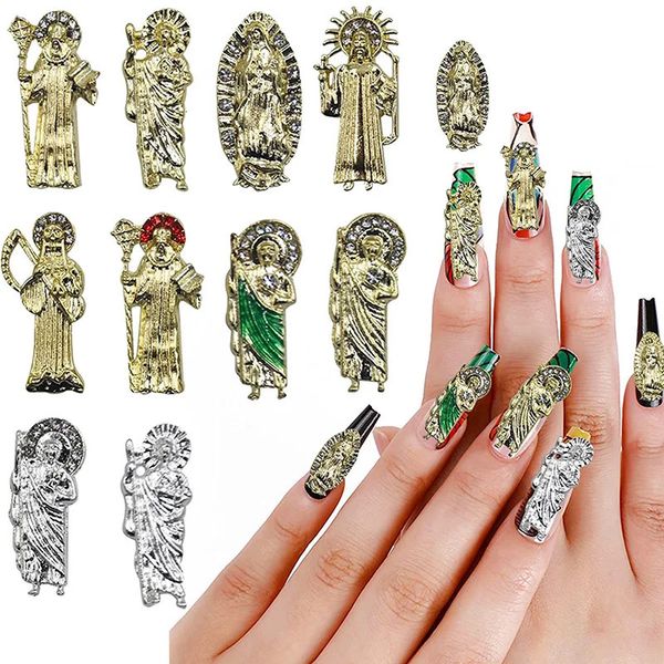 100pcs Virgin Mary UNIL CHARMS 3D CRISTAL JEWEL JEWET BUDHHA Decoração de unhas de unhas Religidos Religidos de unhas para pregos de acrílico 240401