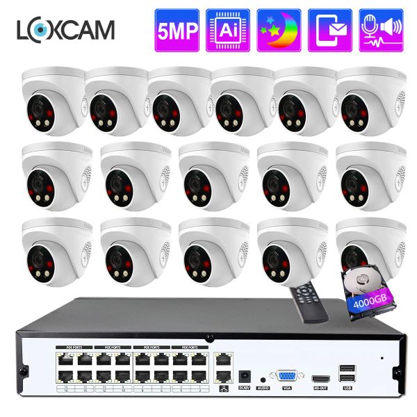 System Loxcam H.265 16CH 4K POE NVR KIT 5MP Система безопасности CCTV Двухсторонний звуковой ночной купол IP -камера Система видеонаблюдения