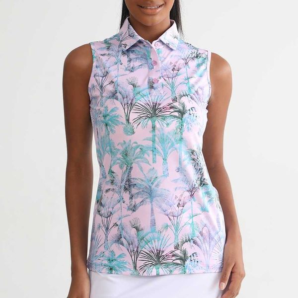T-shirt da ricamo personalizzato uniforme sublimazione Ladies Crop Womens Top Polyester senza maniche Golf Shirt