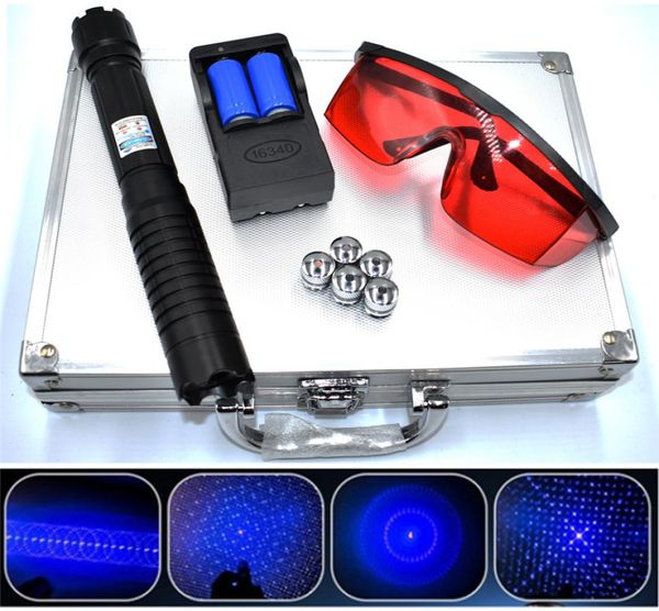 Alta potência mais poderosa lanterna a laser azul militar 450nm 10000m Blue Pointer Pen Ajustável Foco ajustável Paper4683615
