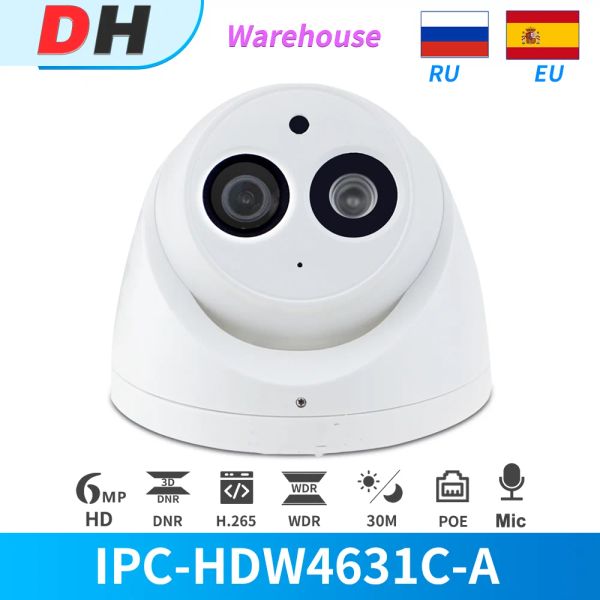 Kameras Dahua IP -Kamera 6MP POE IR DOME IPCHDW4631CA Night Vision Integriertes Mikrofon -CCTV -Sicherheitsvideoüberwachungskameras Metal IP67