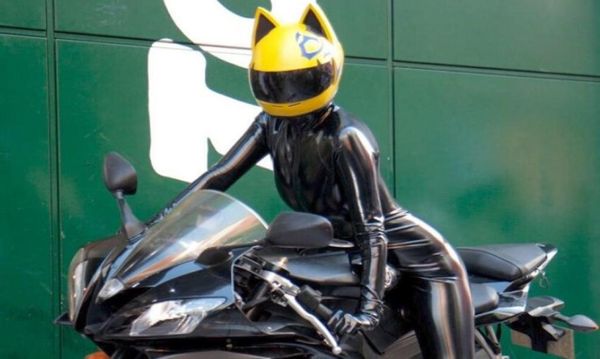 Nitrinos Motosiklet Kask Kedi Kulakları ile Tam Yüz Sarı Renk Kişilik Kedi Kask Moda Motosiklet Kaskları için 2275266