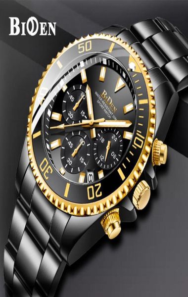 Biden Luxury Mens Watches Sports Cronógrafo Analógico à prova d'água 24 horas quartzo assistir homens Men theel Steel Wrist Relógios T200723508677