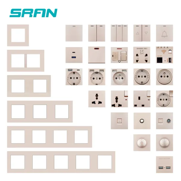 Intercom SRAN A1 Serie Gold Pannello PC Switch Wall Eu French Power Socket USB Porta Ripristina TV RJ45 Modulo fai -da -te, adatto per scatole quadrate