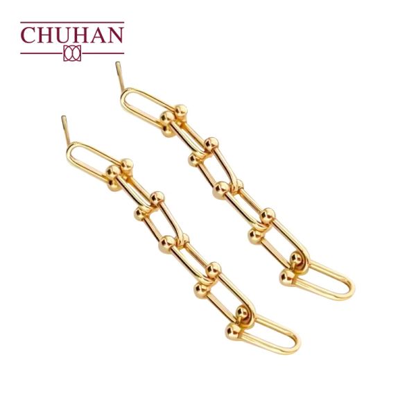 Серьги Chuhan 18k Gold Horse's Coof Chain Crong Servgs European American Style Luxury Au750 Подарки для женщин