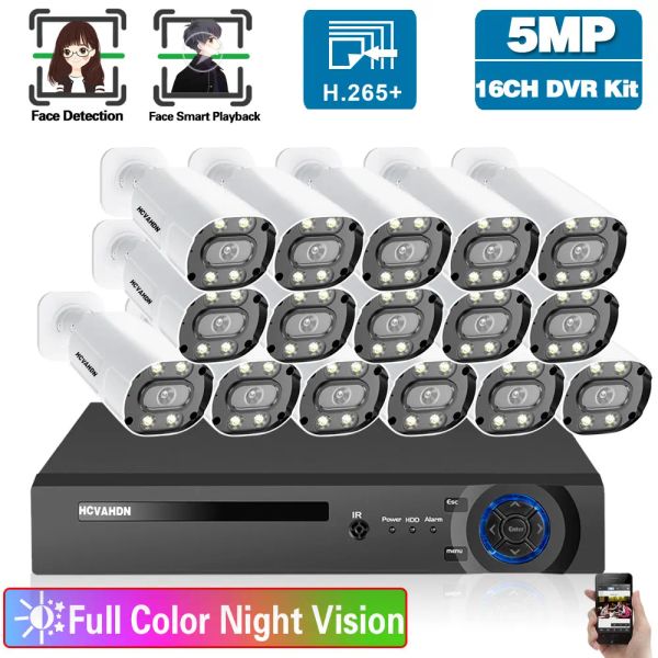 Sistema 16 canali DVR Camera da videosorveglianza Kit di sistema Kit 5MP Visione a colori a colori esterni CCTV Sistema di sicurezza CCTV Sistema Set 16CH 8CH