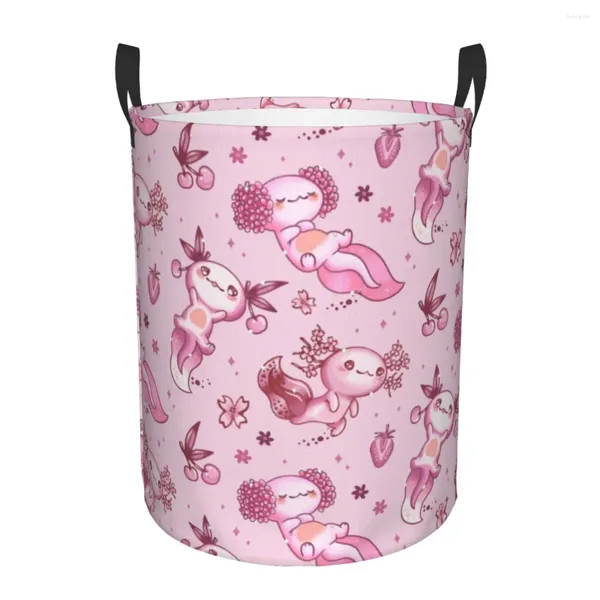 Bolsas de lavanderia Kawaii Axolotl Besta de padrões dobráveis Salamandra Roupas Animal Roupa de brinquedo Bin Storage for Kids berçário