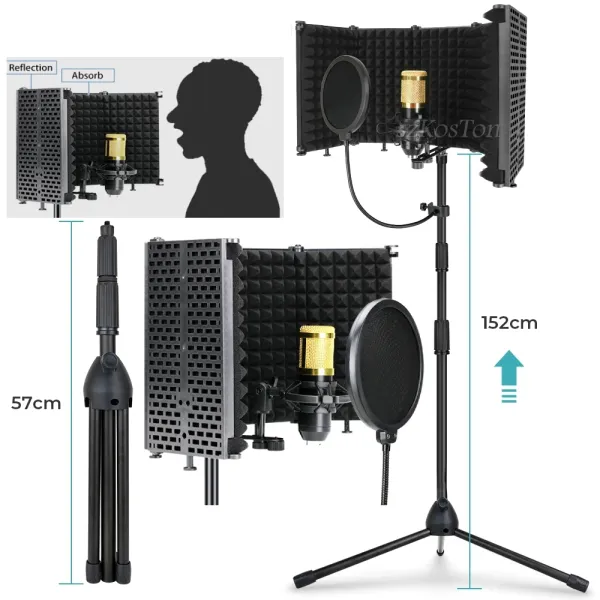 Mikrofone Beruf Mikrofonstudio Aufnahme Mikrofon Ständer faltbare Popfilter Windschirm Isolation Schild Windschutzscheibe mit Stativ