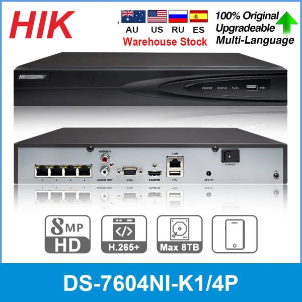 Registratore Hikvison 4K 8MP NVR DS7604NIK1/4P 4Channel Poe Surveillance Security Network Video Registratore CCTV per IP Camera Hik Connect