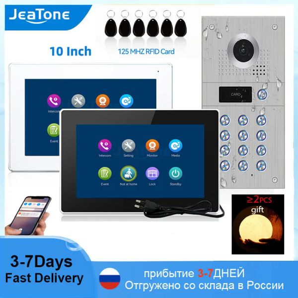 Дверные звонки jeatone 1080p беспроводной Wi -Fi Видео -интерком Tuya Door Dope 10 дюймов с сенсорным экраном с проводной клавиатурой RFID -кода дверной звонок