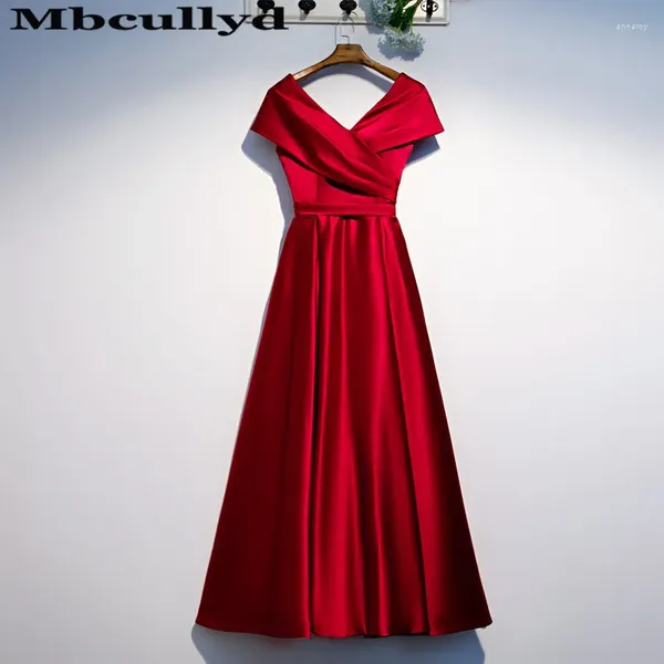 Вечеринка платья Mbcullyd Red A-Line Prom Long 2024 Sexy Off Plouds Вечерние платья для женщин сатин Вестидо де Феста Информация