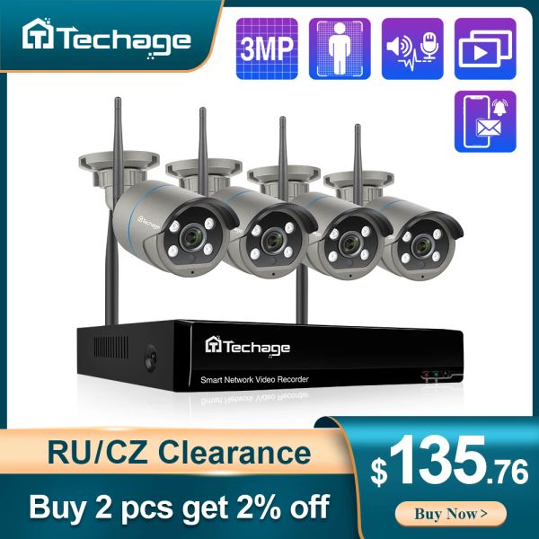 System Techage 8ch H.265 Wireless Kamerasystem 3MP Human Detection Outdoor wasserdichte WLAN -Kamera CCTV Video Security Überwachung Set