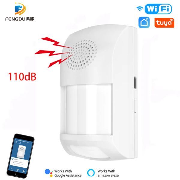 Detector Tuya Wi -Fi Sensor de alarme de ladrão domiciliar PIR PIR Detector de movimento infravermelho 110db Smart Life App Protection controle remoto Alerta