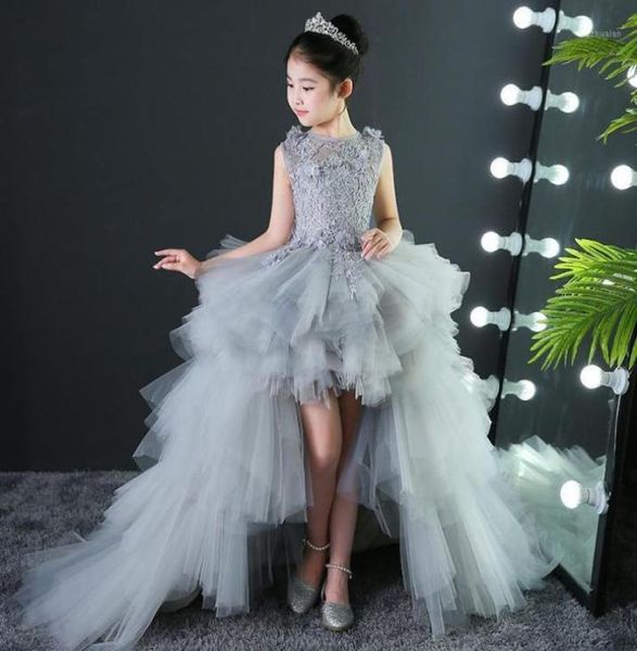 Girl039s Abiti abiti da concorso grigio di lusso su misura per bambini abito da spalla di compleanno per la festa di cristallo Bandage Flower Girl Long T3114070