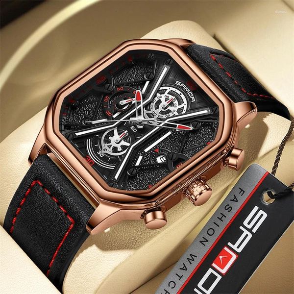 Armbanduhren hochwertiges Farbblock Business Design Herren Uhr Casual Vielseitiger Stil Lederband wasserdicht
