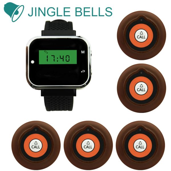 Accessoires Jingle Bells Hotel Cafe Call Knöpfe Wireless Restaurant Rufen Sie Bells 5 Sender 1 Uhr Pager Kellner an.