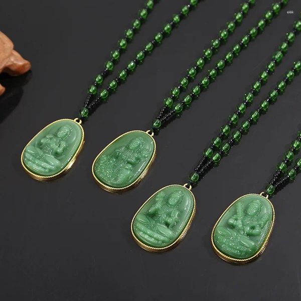 Anhänger Halsketten klassische natürliche grüne chinesische Achat Jade Halskette Mode Charme Schmuck geschnitzte Segen glückliche Amulett Geschenke für Frauen Männer