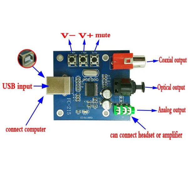 Amplifikatör PCM2704 USB DAC - S/PDIF SES KART KODODER KURULU 3.5mm Analog Çıkış F/PC Kart Ücretsiz Kargo