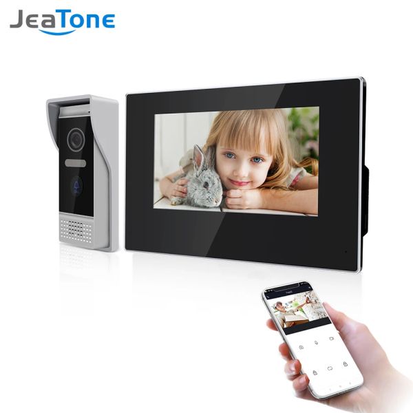 Gegensprechanlage Jeatone 7inch WiFi Video Intercoms Home Security System White Colour Touchscreen Monitor Multilanguage Support Fernbedienung