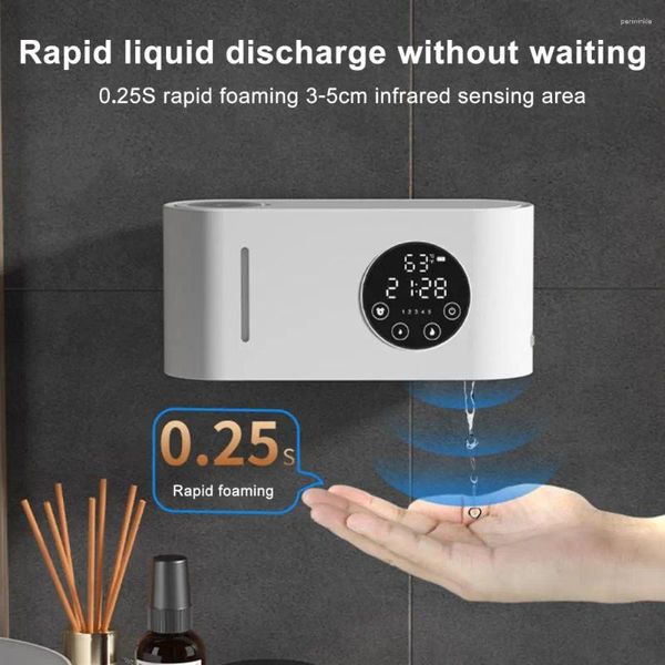 Flüssiger Seifenspender Sensor Touchless Bad mit LCD -Anzeige einstellbarer Volumen Wandmontage 500 ml Kapazität